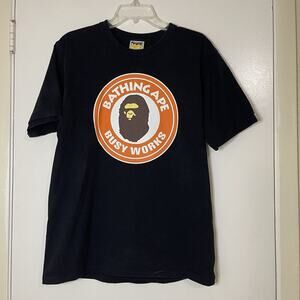 Authentic A Bathing Ape BAPE busy works ape head logo black tshirt Large
